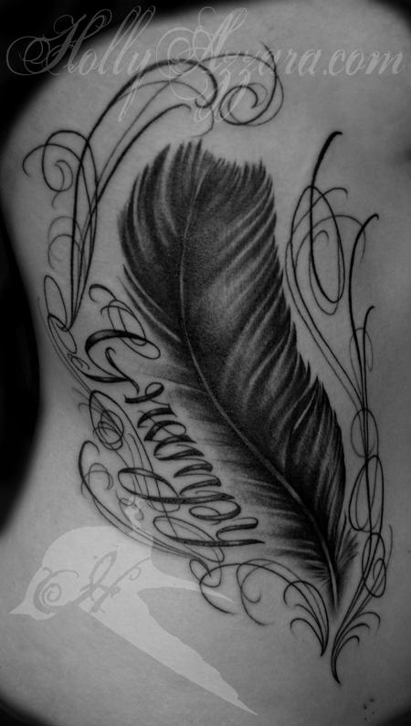 Holly Azzara - Black and Gray Feather with Lettering